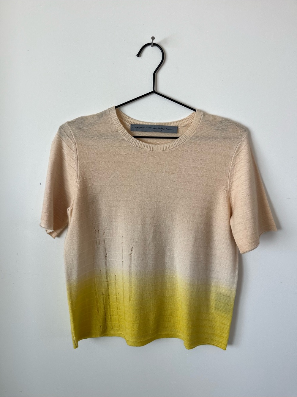 Raquel Allegra Cream to Yellow Ombre Short Sleeve Knit Top